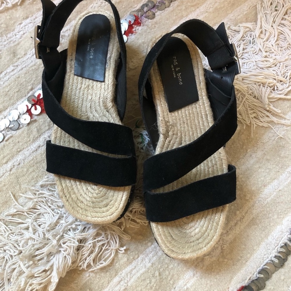 rag & bone platform strappy beach sandals, black suede espadrilles size 36/6.5